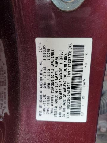 1HGCR2F50FA246911 - 2015 HONDA ACCORD SPORT BURGUNDY photo 12