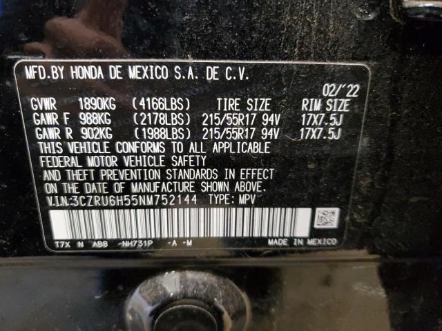 3CZRU6H55NM752144 - 2022 HONDA HR-V EX BLACK photo 12