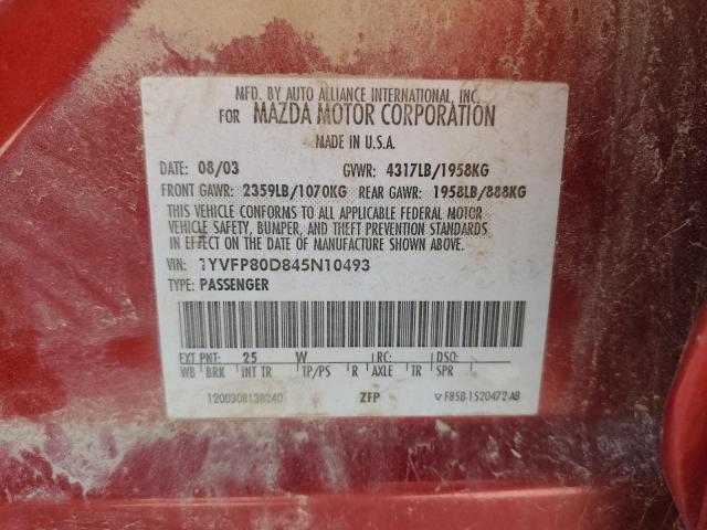 1YVFP80D845N10493 - 2004 MAZDA 6 S RED photo 12