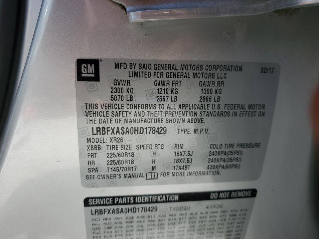 LRBFXASA0HD178429 - 2017 BUICK ENVISION PREFERRED ვერცხლისფერი ფოტო 13