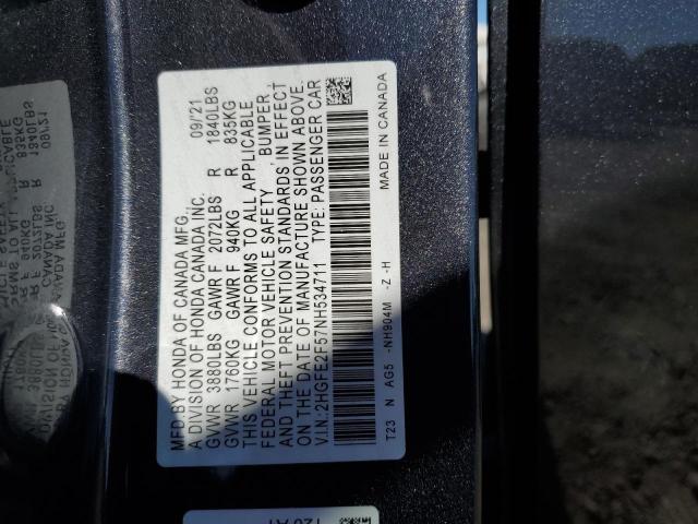 2HGFE2F57NH534711 - 2022 HONDA CIVIC SPORT CHARCOAL photo 12