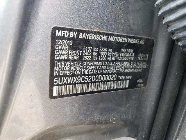 5UXWX9C52D0D00020 - 2013 BMW X3 XDRIVE28I GRAY photo 13