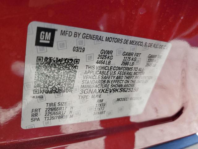 3GNAXKEV9KS625158 - 2019 CHEVROLET EQUINOX LT RED photo 14