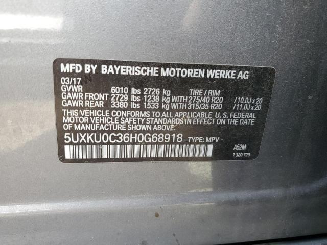 5UXKU0C36H0G68918 - 2017 BMW X6 SDRIVE35I GRAY photo 14