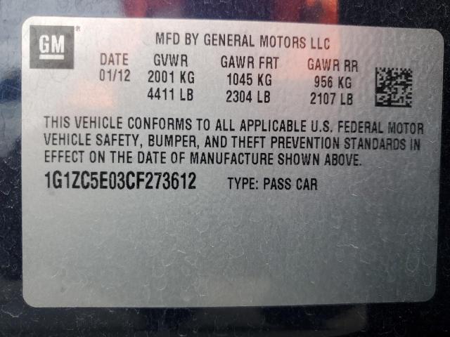 1G1ZC5E03CF273612 - 2012 CHEVROLET MALIBU 1LT BLUE photo 12