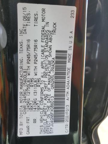 5TFJU4GN6FX086013 - 2015 TOYOTA TACOMA DOUBLE CAB PRERUNNER BLACK photo 12