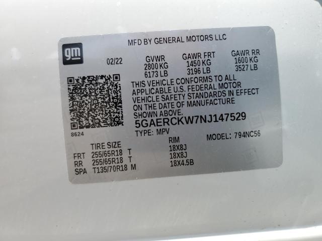 5GAERCKW7NJ147529 - 2022 BUICK ENCLAVE PREMIUM WHITE photo 14