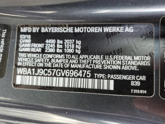 WBA1J9C57GV696475 - 2016 BMW M235XI CHARCOAL photo 12