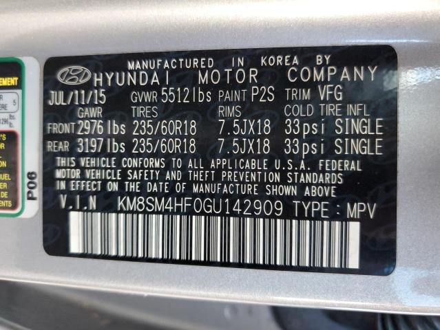 KM8SM4HF0GU142909 - 2016 HYUNDAI SANTA FE SE SILVER photo 14