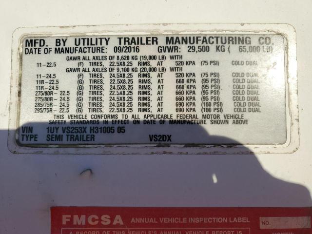 1UYVS253XH3100505 - 2017 UTILITY TRAILER WHITE photo 10