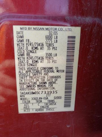 5N1AR18W05C733935 - 2005 NISSAN PATHFINDER LE 红色 照片 12