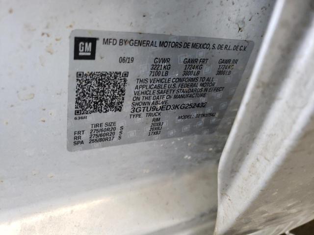 3GTU9DED3KG252432 - 2019 GMC SIERRA K1500 SLT SILVER photo 12