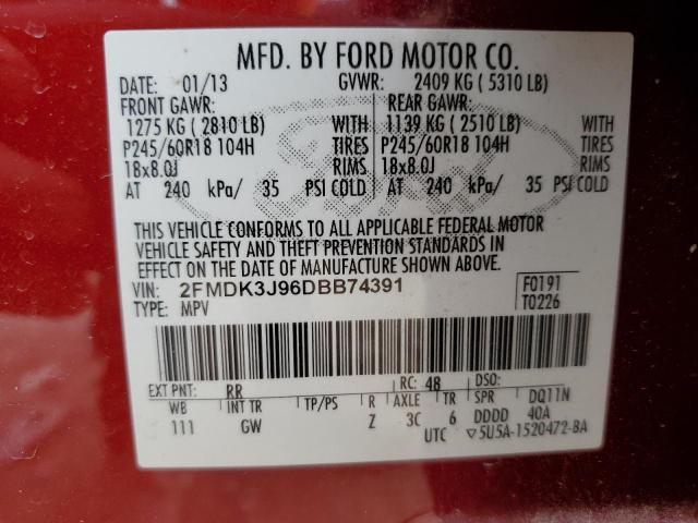 2FMDK3J96DBB74391 - 2013 FORD EDGE SEL RED photo 14