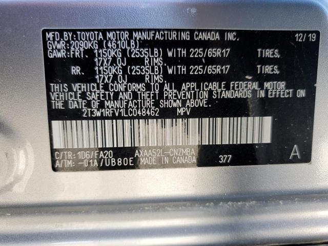 2T3W1RFV1LC048462 - 2020 TOYOTA RAV4 XLE SILVER photo 13