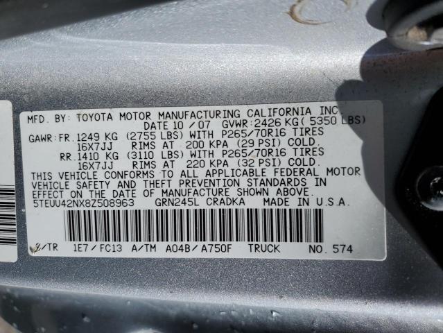 5TEUU42NX8Z508963 - 2008 TOYOTA TACOMA ACCESS CAB ვერცხლისფერი ფოტო 13