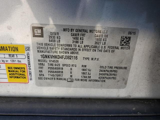 1GNKVHKD4FJ382116 - 2015 CHEVROLET TRAVERSE LT SILVER photo 13