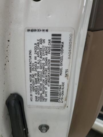 4T1BG22K41U851528 - 2001 TOYOTA CAMRY CE WHITE photo 12