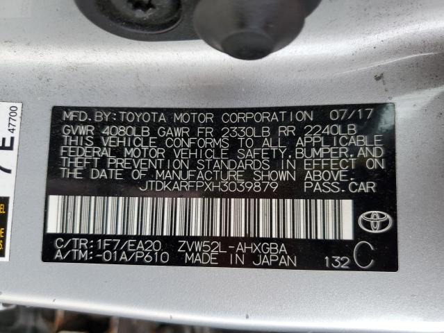 JTDKARFPXH3039879 - 2017 TOYOTA PRIUS PRIM ვერცხლისფერი ფოტო 13