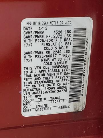 JN8AS5MVXDW134779 - 2013 NISSAN ROGUE S RED photo 12