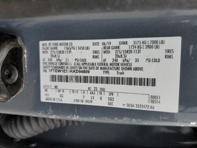 1FTEW1E53KKD94809 - 2019 FORD F150 SUPERCREW GRAY photo 12