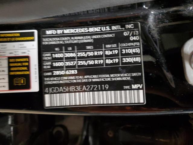 4JGDA5HB3EA272119 - 2014 MERCEDES-BENZ ML 350 4MATIC BLACK photo 12