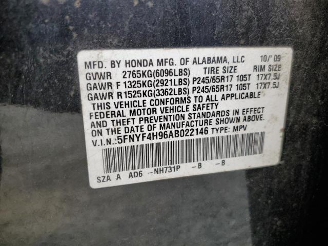 5FNYF4H96AB022146 - 2010 HONDA PILOT TOURING BLACK photo 13