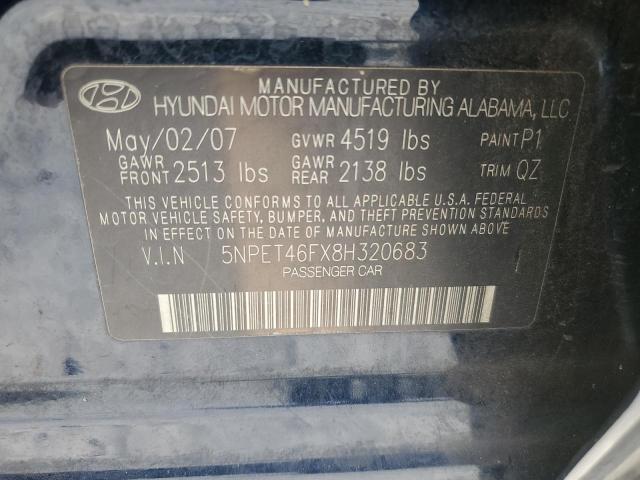 5NPET46FX8H320683 - 2008 HYUNDAI SONATA GLS BLUE photo 12