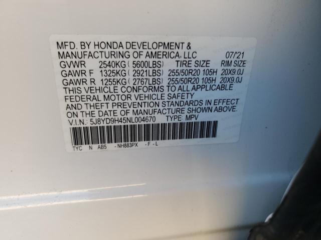 5J8YD9H45NL004670 - 2022 ACURA MDX TECHNOLOGY WHITE photo 13