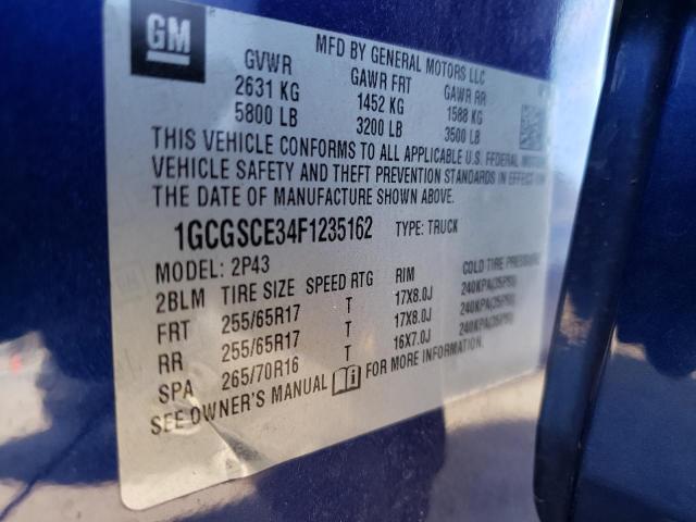 1GCGSCE34F1235162 - 2015 CHEVROLET COLORADO Z71 BLUE photo 12