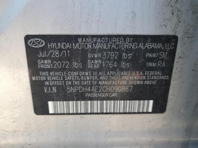 5NPDH4AE2CH090867 - 2012 HYUNDAI ELANTRA GLS SILVER photo 12