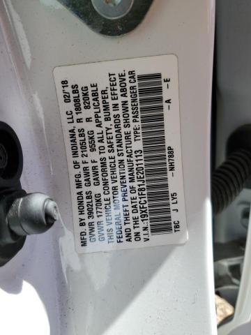 19XFC1F81JE201113 - 2018 HONDA CIVIC EX WHITE photo 13