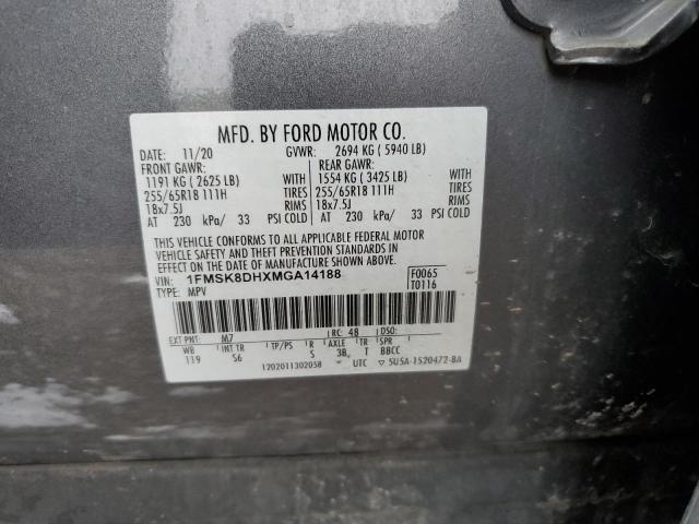 1FMSK8DHXMGA14188 - 2021 FORD EXPLORER XLT GRAY photo 14