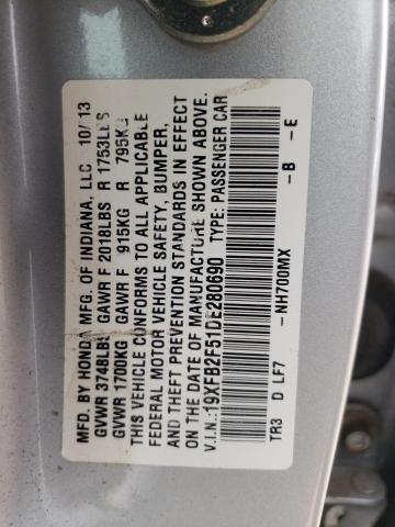 19XFB2F51DE280690 - 2013 HONDA CIVIC LX SILVER photo 12