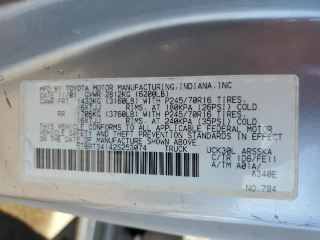 5TBRT34142S253074 - 2002 TOYOTA TUNDRA ACCESS CAB ვერცხლისფერი ფოტო 12