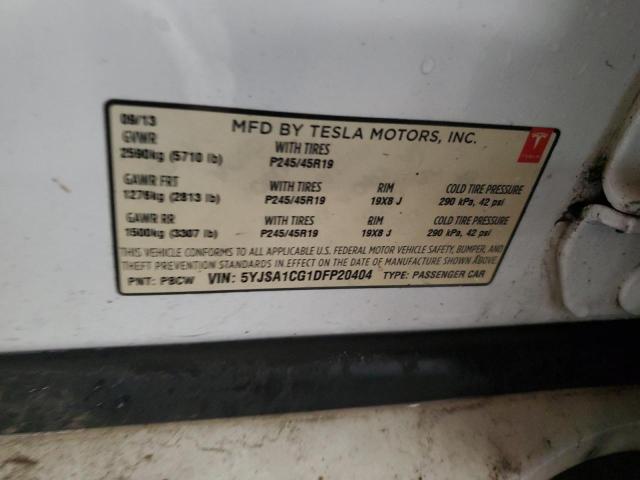5YJSA1CG1DFP20404 - 2013 TESLA MODEL S WHITE photo 12