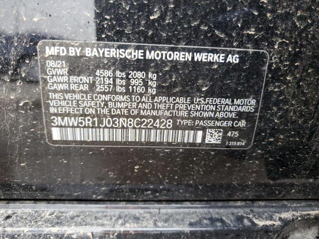 3MW5R1J03N8C22428 - 2022 BMW 330I BLACK photo 13