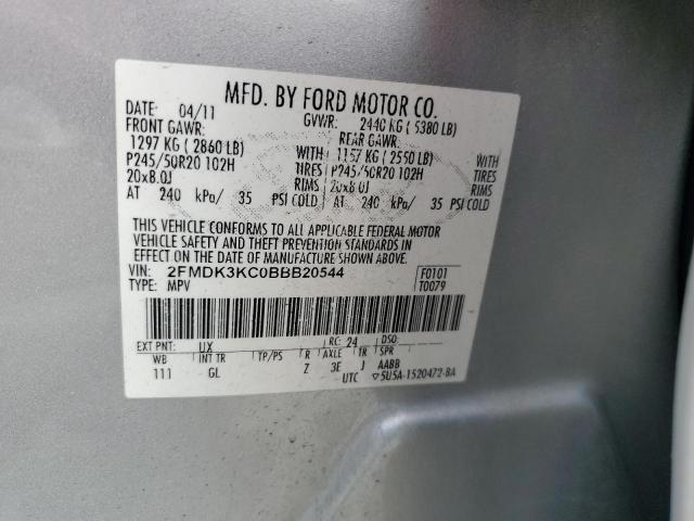 2FMDK3KC0BBB20544 - 2011 FORD EDGE LIMITED SILVER photo 12