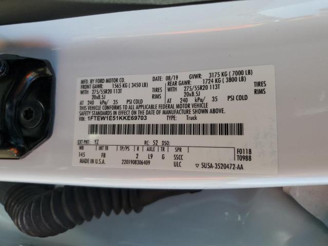 1FTEW1E51KKE69703 - 2019 FORD F150 SUPERCREW WHITE photo 12