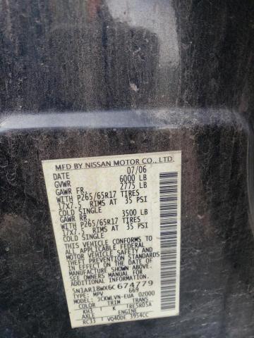 5N1AR18WX6C674779 - 2006 NISSAN PATHFINDER LE Սև լուսանկար 12