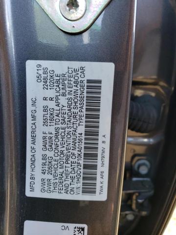 1HGCV3F10KA015614 - 2019 HONDA ACCORD HYBRID GRAY photo 13