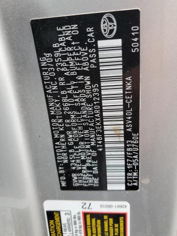 4T4BF3EKXAR012395 - 2010 TOYOTA CAMRY BASE Արծաթագույն լուսանկար 12