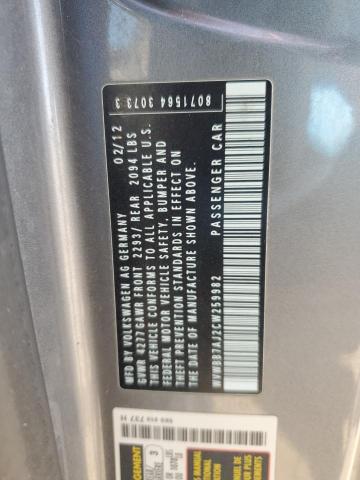 WVWBB7AJ2CW259982 - 2012 VOLKSWAGEN GOLF GRAY photo 12