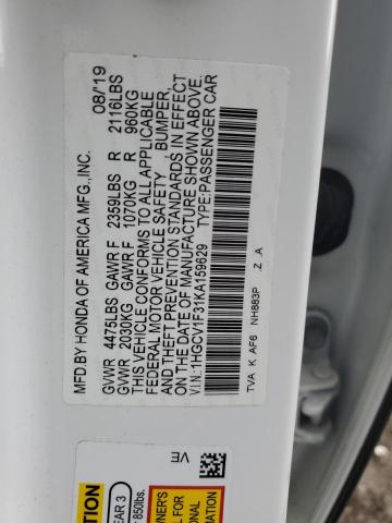 1HGCV1F31KA159629 - 2019 HONDA ACCORD SPORT WHITE photo 12