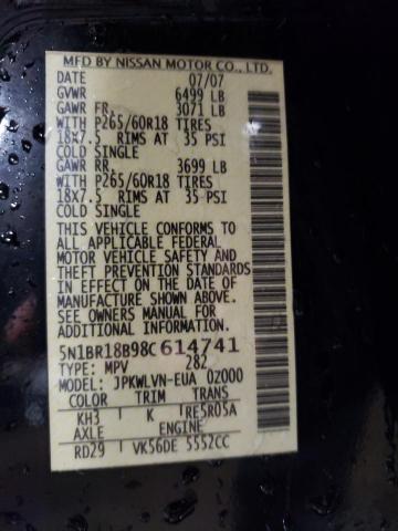 5N1BR18B98C614741 - 2008 NISSAN PATHFINDER LE BLACK photo 13