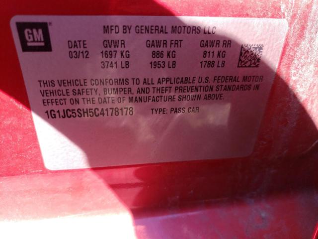 1G1JC5SH5C4178178 - 2012 CHEVROLET SONIC LT RED photo 12