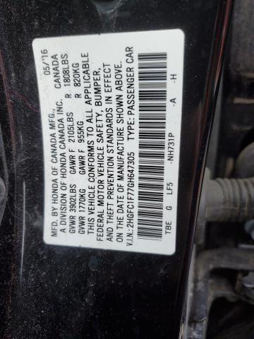 2HGFC1F77GH647305 - 2016 HONDA CIVIC EXL BLACK photo 12
