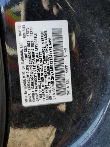 5FNRL3H9XAB073124 - 2010 HONDA ODYSSEY TOURING BLACK photo 13