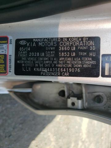 KNADN4A35E6419076 - 2014 KIA RIO EX SILVER photo 12