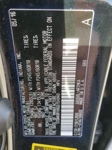 5TDKKRFHXGS154940 - 2016 TOYOTA HIGHLANDER XLE BLACK photo 13