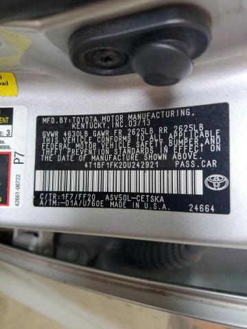 4T1BF1FK2DU242921 - 2013 TOYOTA CAMRY L SILVER photo 12